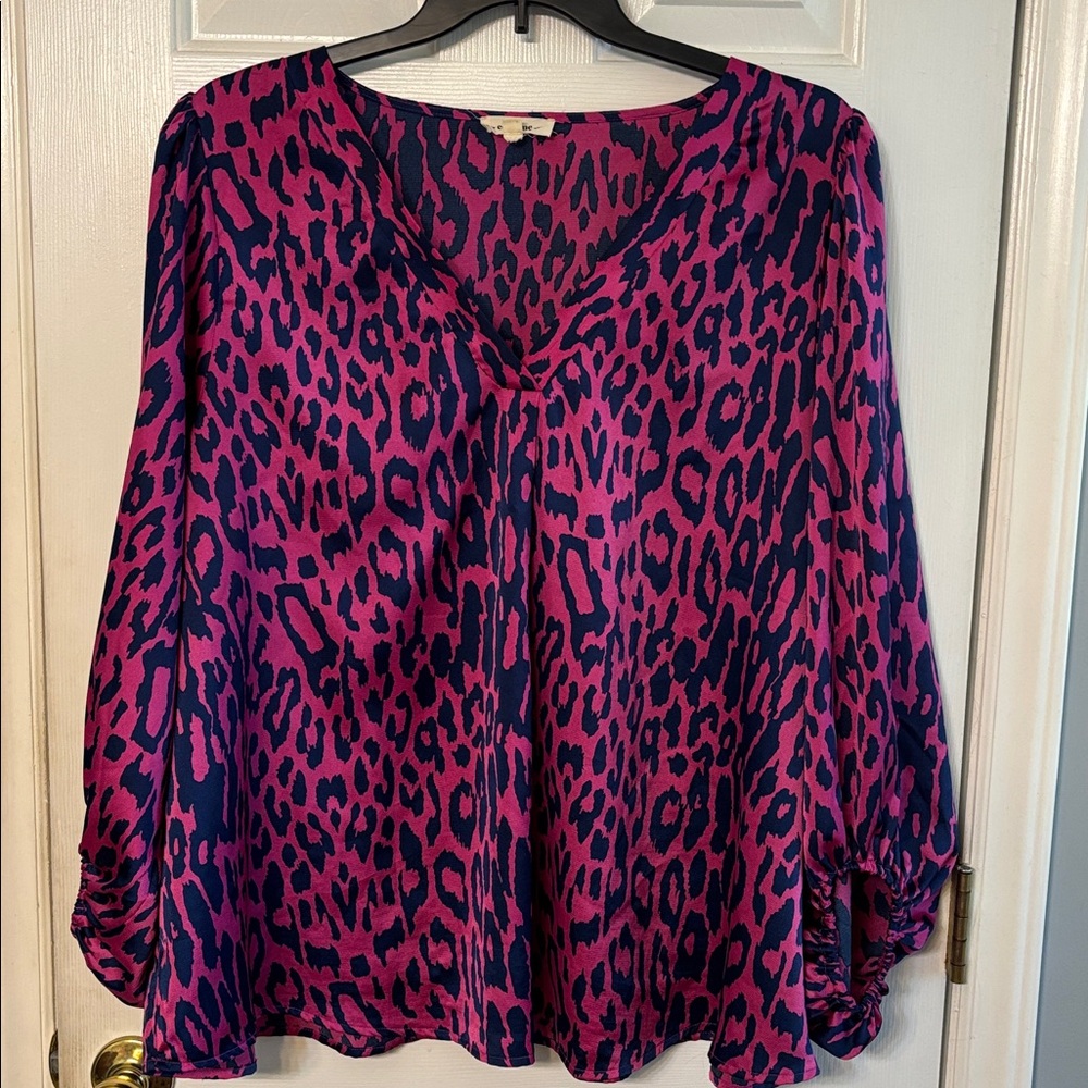 Magenta and Blue Leopard Print Blouse